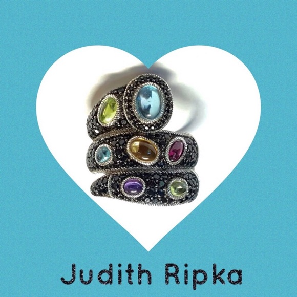 GORGEOUS JUDITH RIPKA OVAL MULTI-GEMSTONE➕BLACK SPINEL RING - Picture 11 of 11